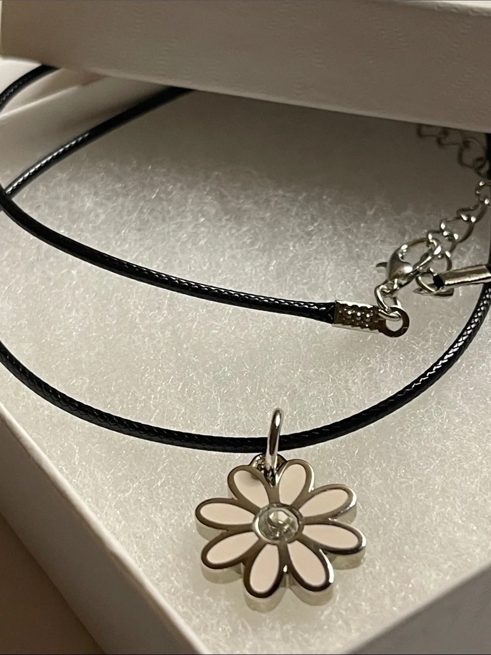 Coach Pale Pink Enamel Daisy Pendant Necklace